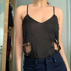 Black Gold Chain Toggle Cutout Cami